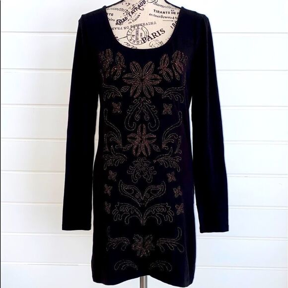 Free People Lady In Waiting Black Embroidered Metallic Bodycon Mini Dress Large - Picture 4 of 16